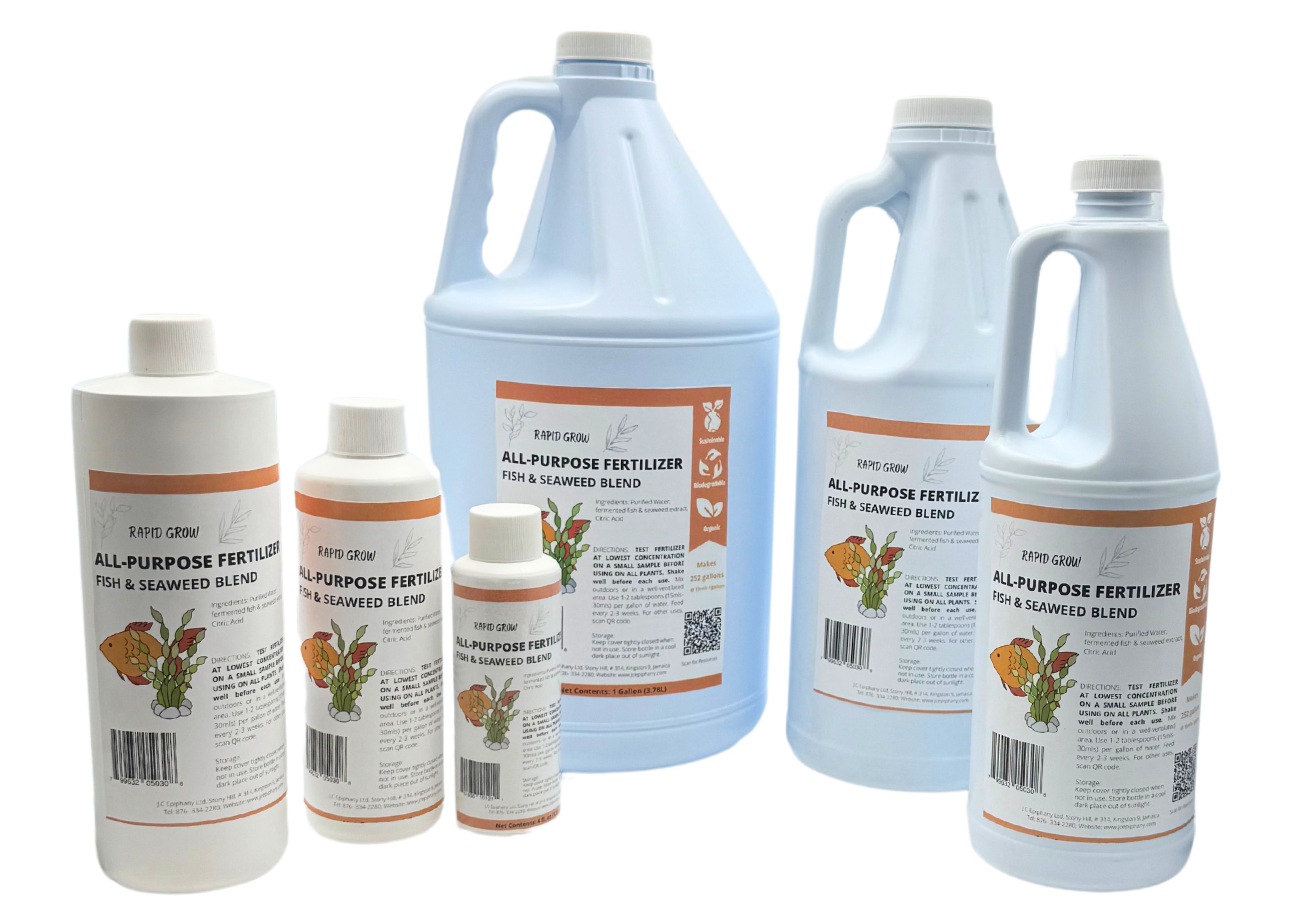 Bottles of organic plant fertilizer