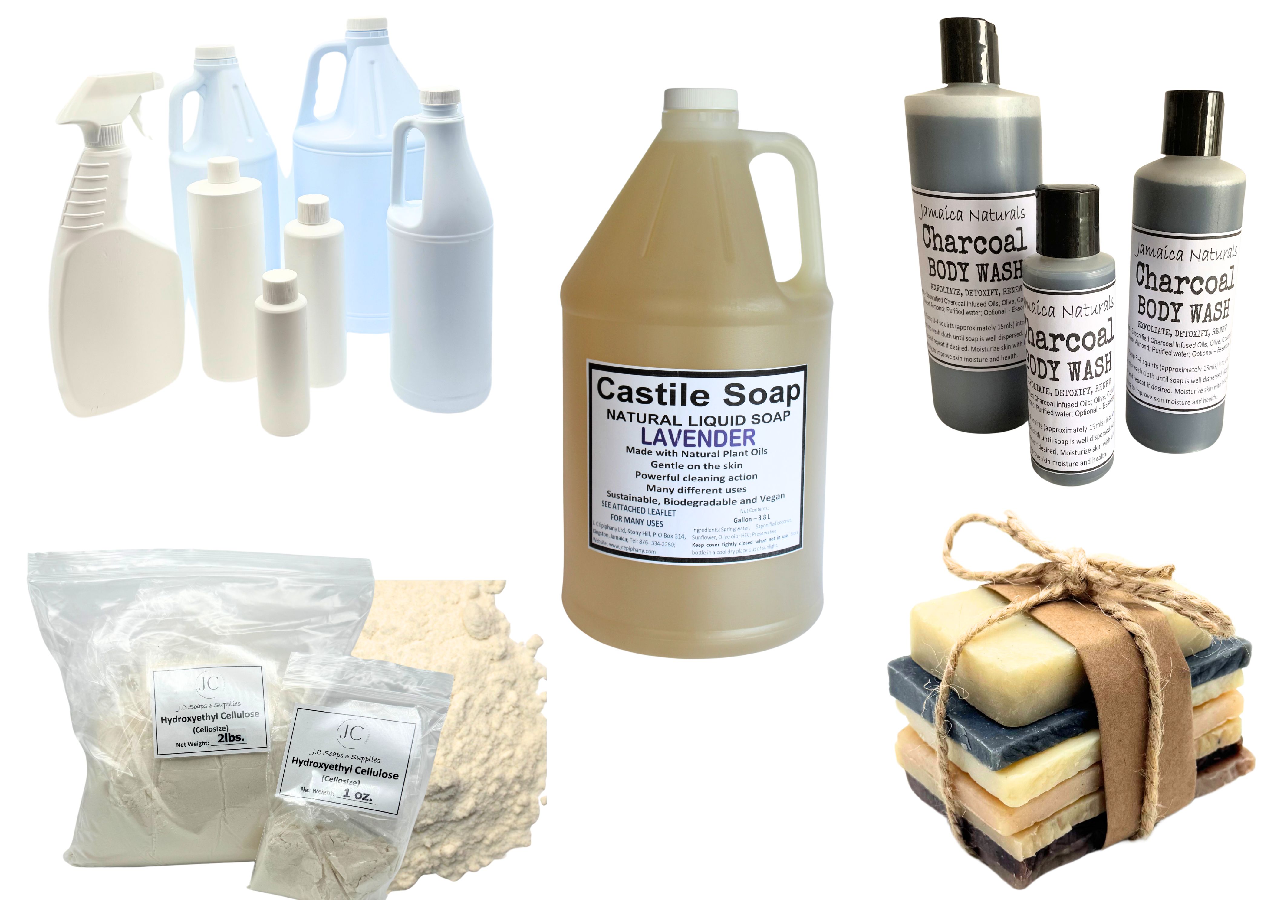 A collection of natural soaps and supplies